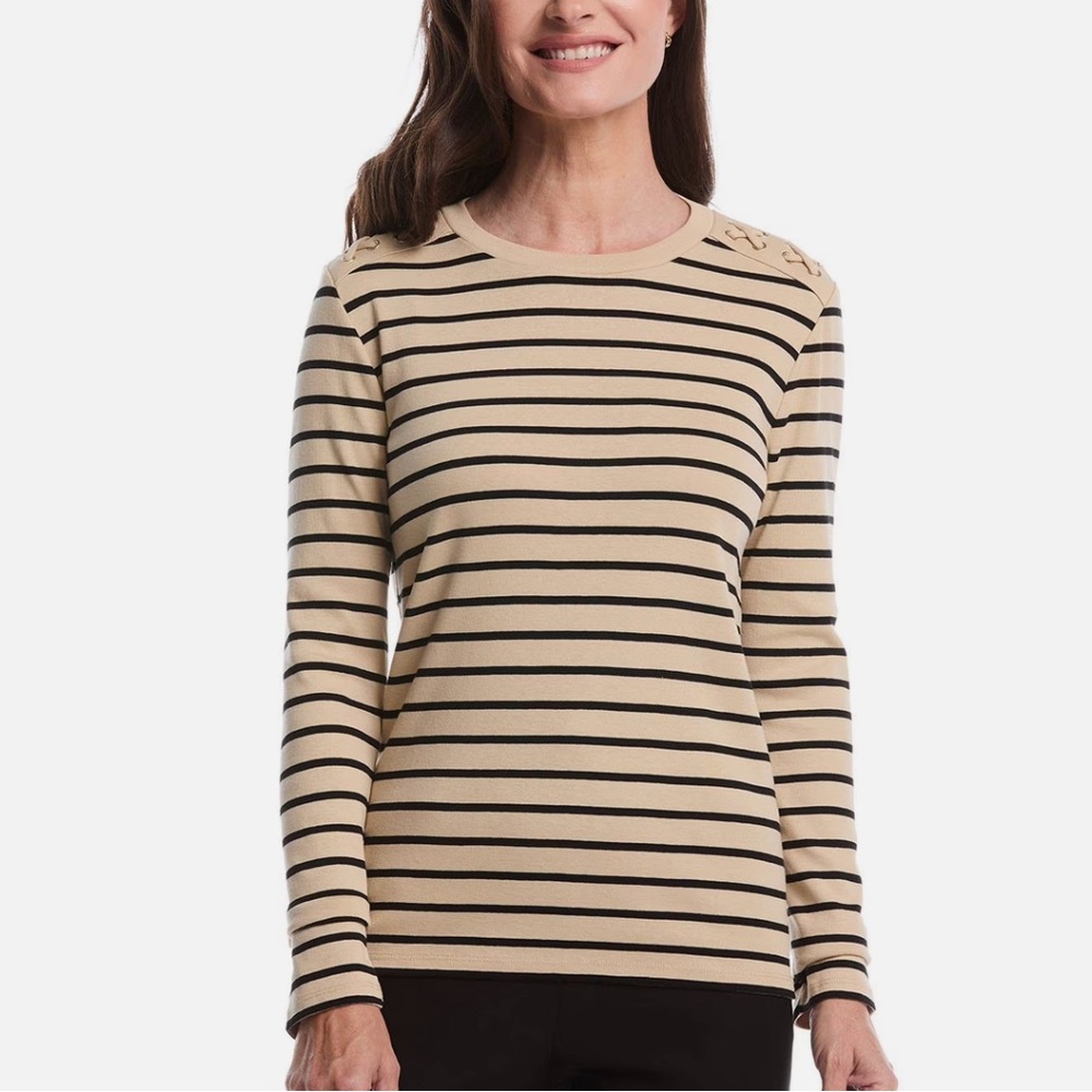 Rafaella Cream & Black Striped Long Sleeve Top Women’s XXL New With Tags